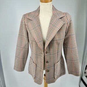 Vintage 1970s Fall Burnt Orange Brown Oversized Houndstooth Blazer Union Made